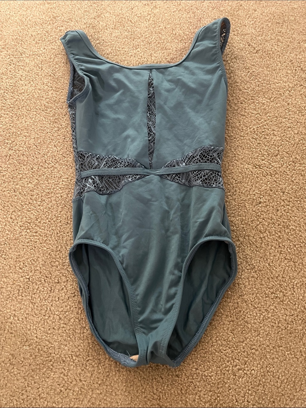 Motionwear Teal Lace-Trim Sleeveless Leotard